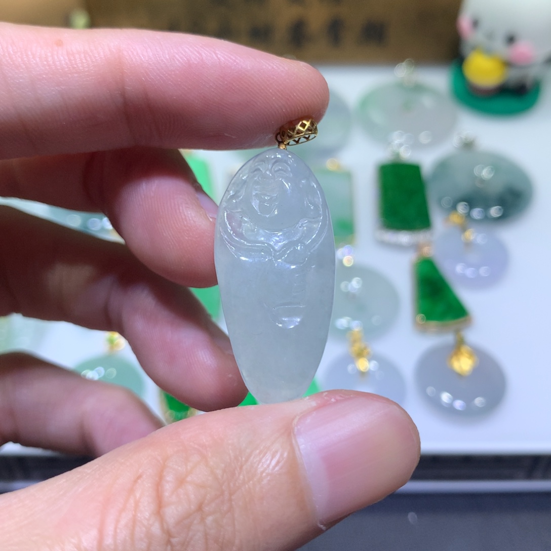 翡翠18K金镶嵌吊坠(不含链)
