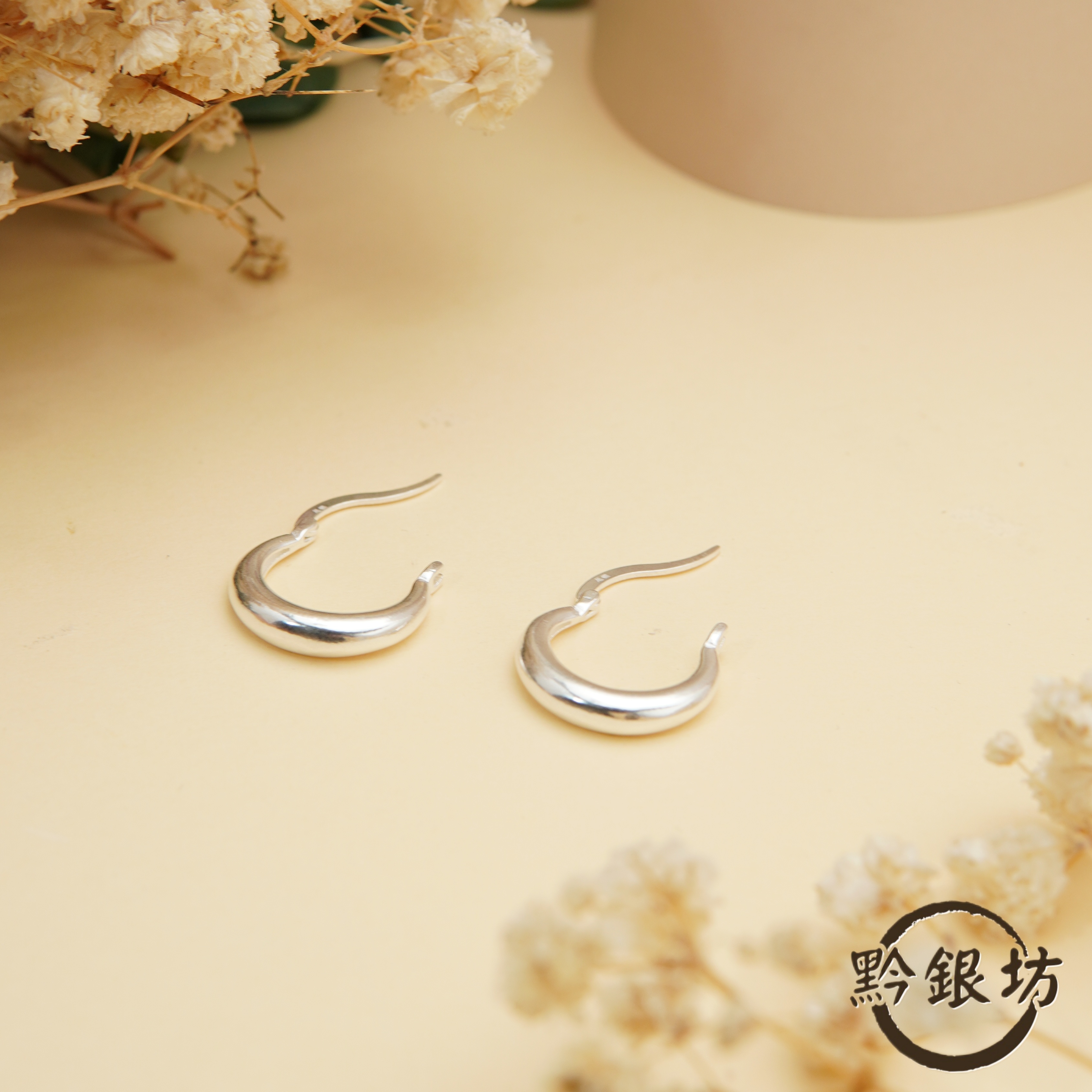 足银耳饰 【黔银坊】纯手工足银 小胖圈耳扣时尚大圆肚耳扣气质百搭