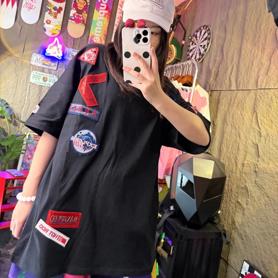 《暗黑骑士刺绣短袖》纯棉休闲夏季宽松韩版卡通ins潮流显瘦运动