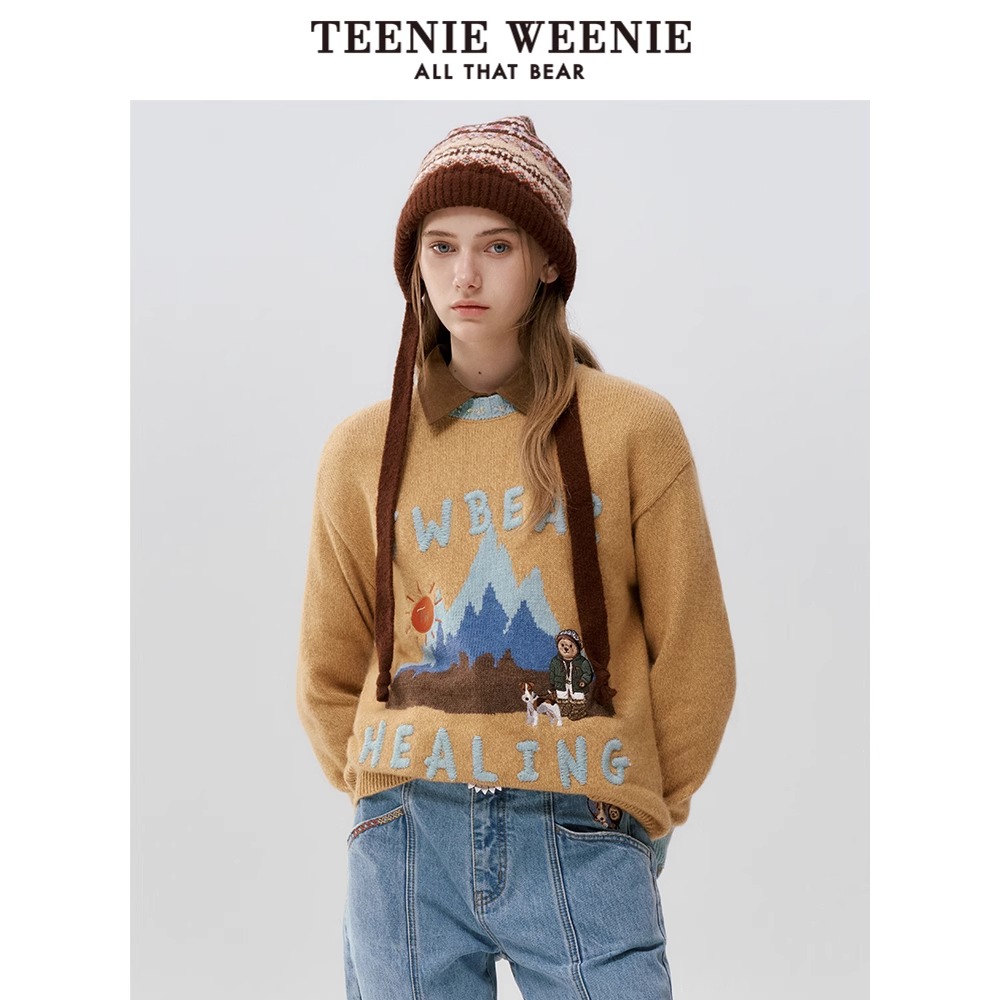 【达人专属】TeenieWeenie小熊毛衣24冬新款撞色针织衫TTKW248C47I