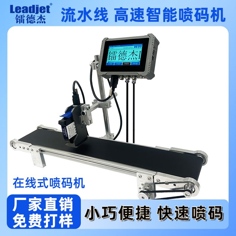 镭德杰全自动流水线喷码机在线打生产日期图形二维码小字符喷码机