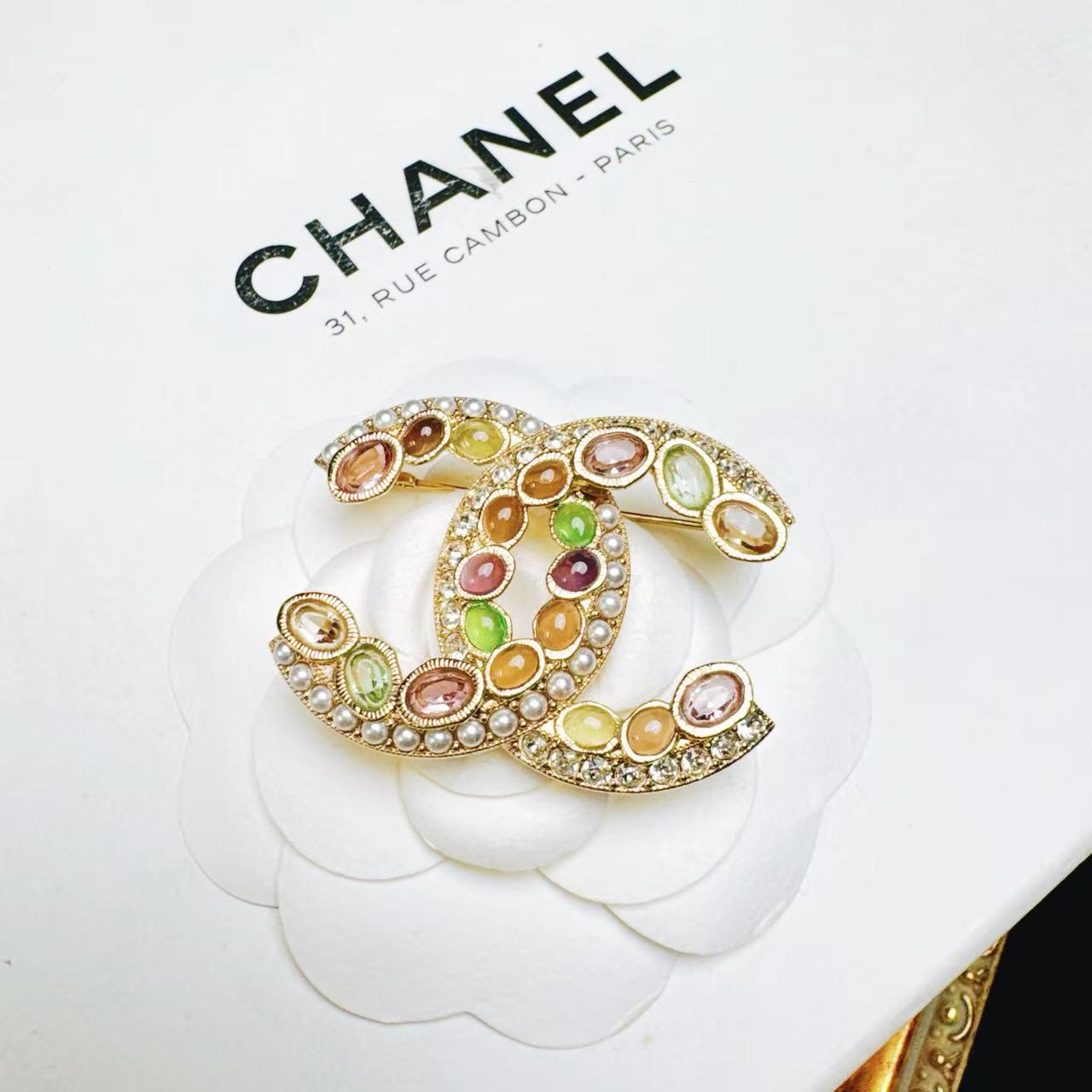 95新 Chanel/香奈儿 柚礼中古/香奈儿彩色糖豆双C胸针lj511025