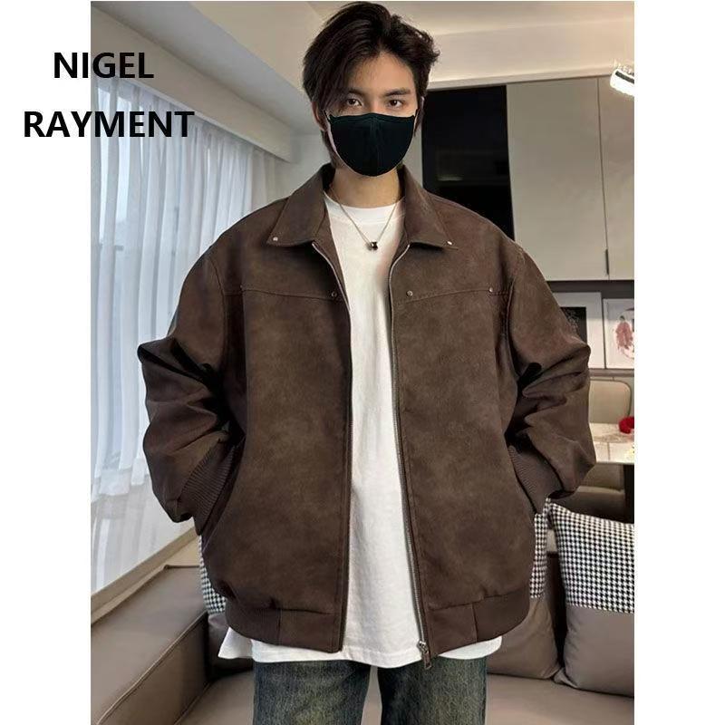 美式复古百搭宽松美拉德PU皮衣夹克男女纯色休闲情侣外套