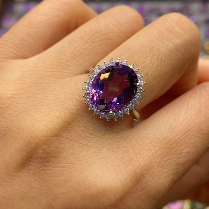 水晶戒指银S925镶嵌天然水晶戒指