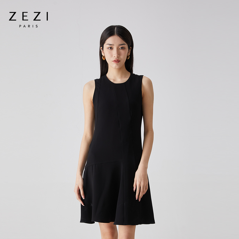 ZEZI【冯超专属】凉感醋酸不对称无袖时尚连衣裙22SS015-J