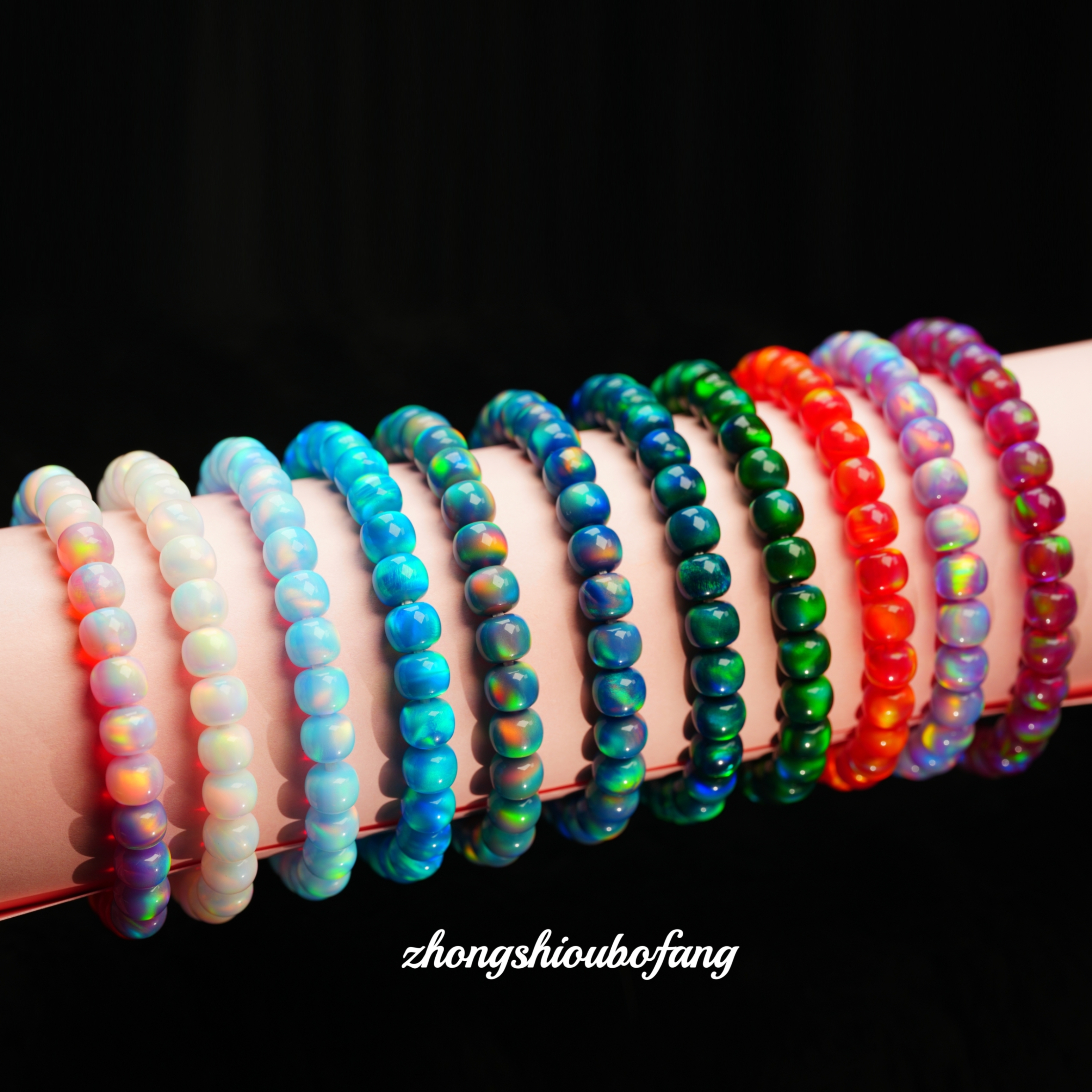 「ZHONG」7×6mm极光系列人造欧泊老型单圈手串简约浪漫男女可戴