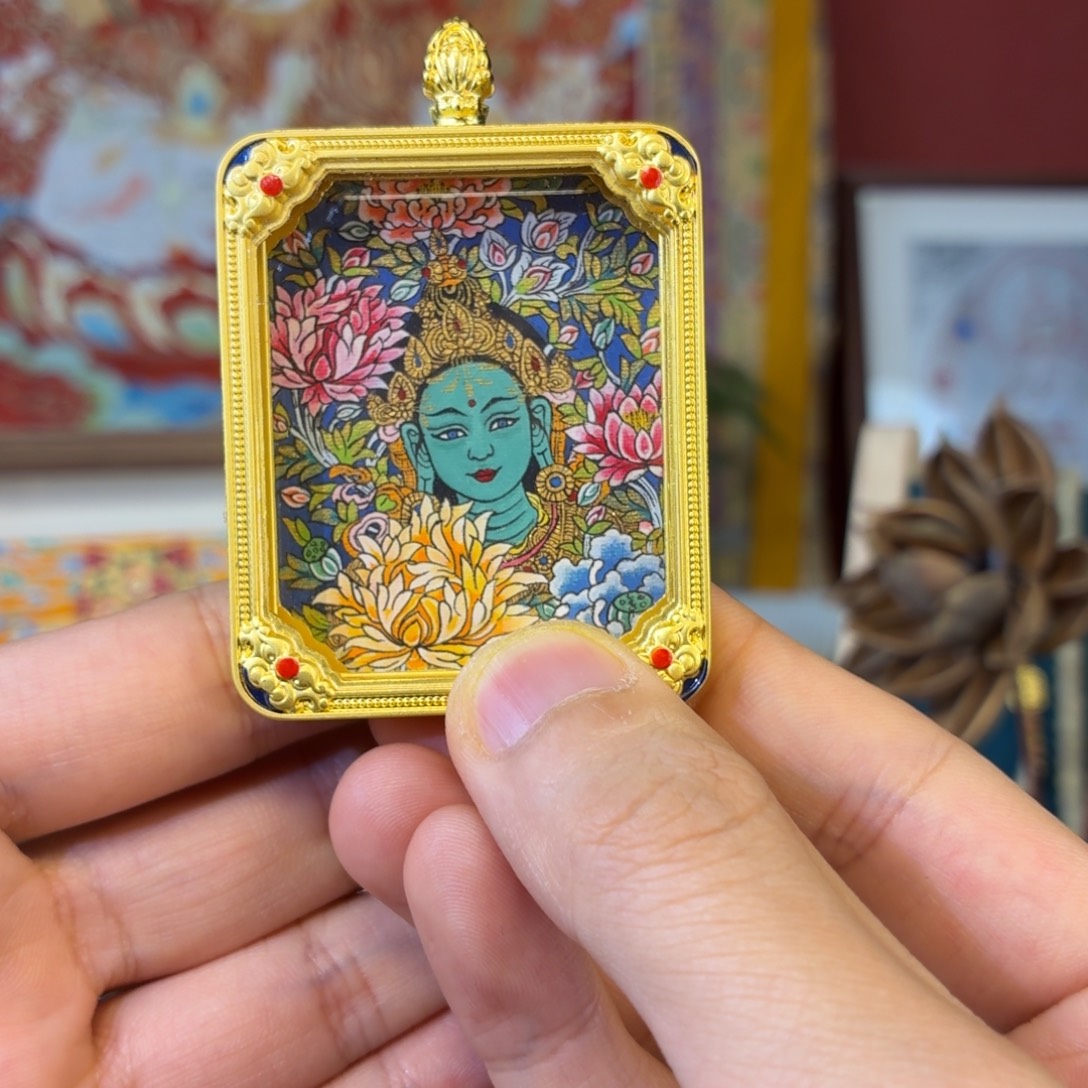 吊坠纯手绘唐卡绿度母