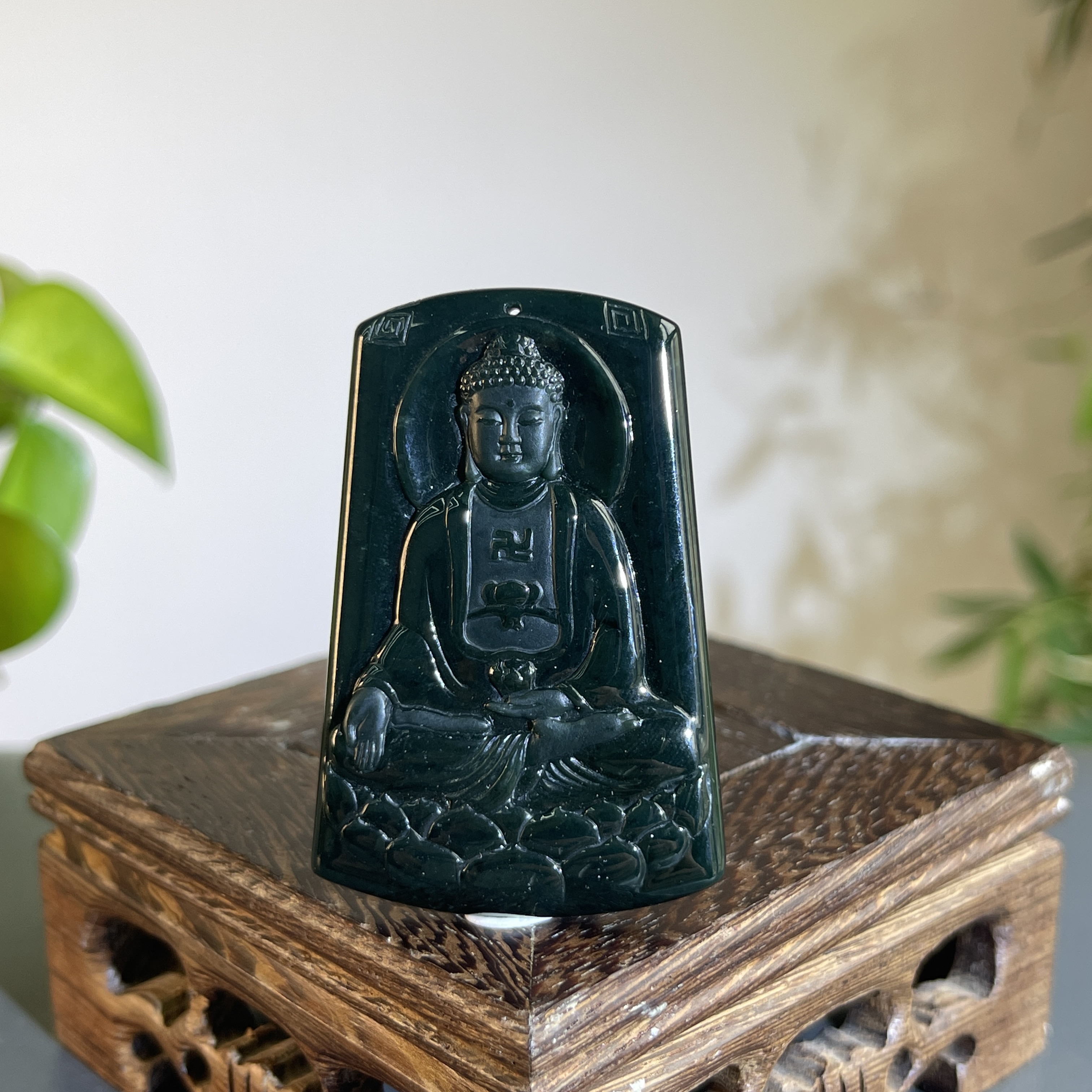 JXB09-120 黑色天然翡翠A货 黑-阿弥陀佛