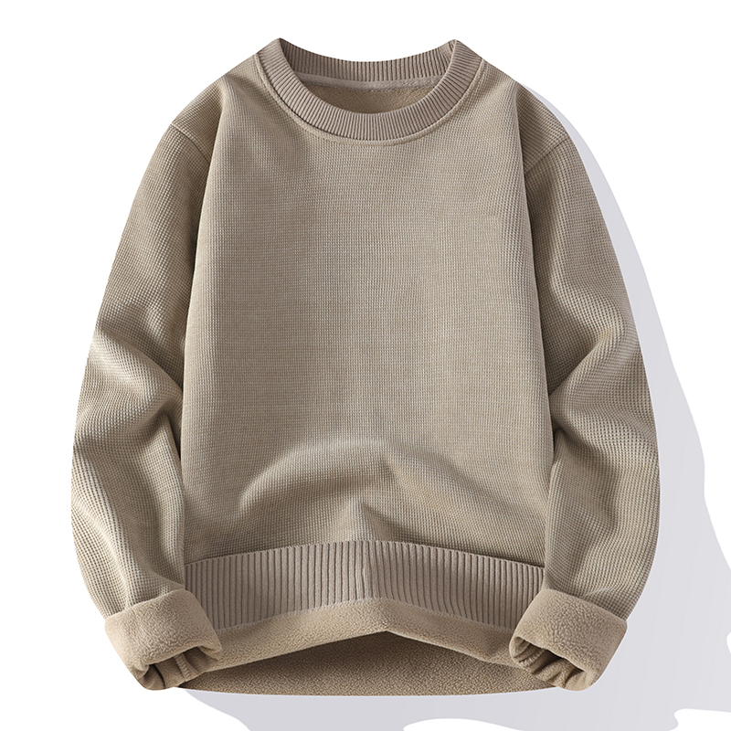 一体绒保暖圆领针织衫男冬季毛衣套头打底衫纯色简约百搭男装上衣