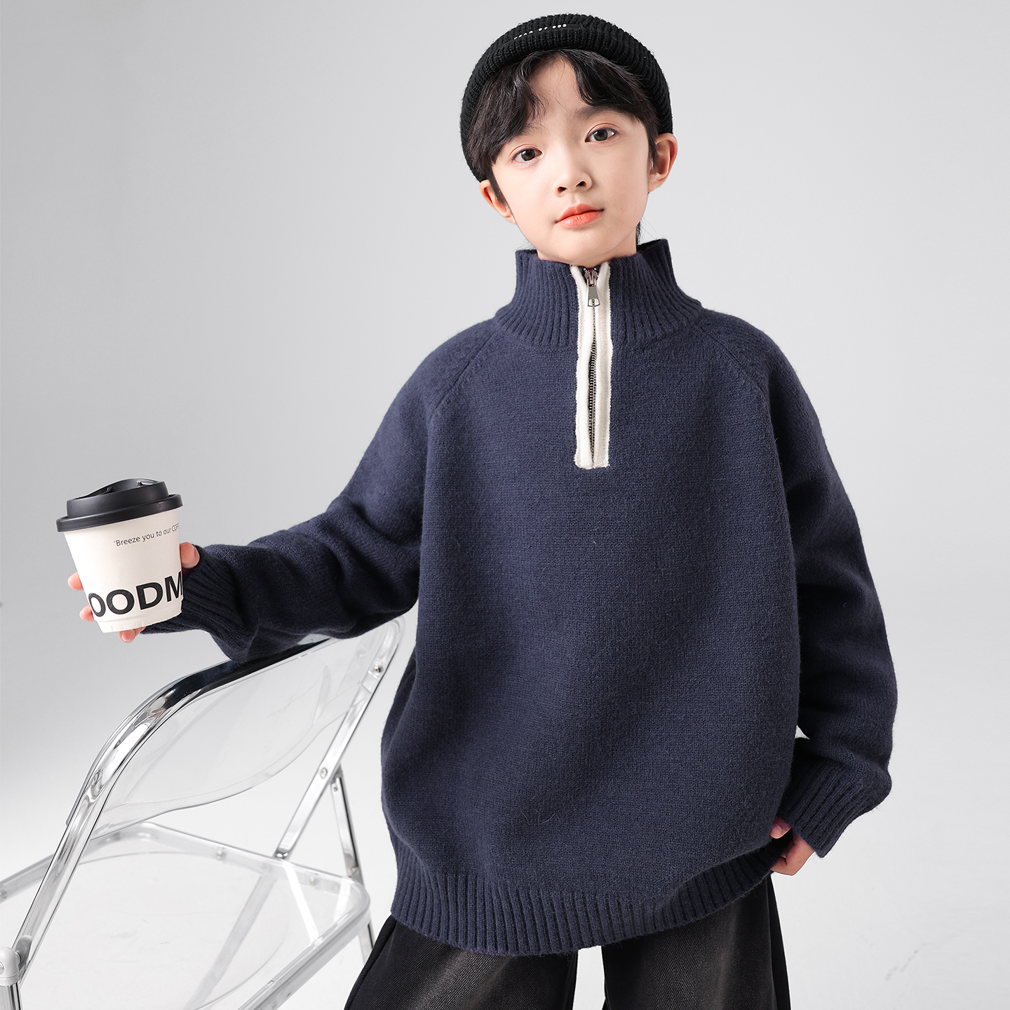 男童秋冬款毛衣2025秋季针织衫中大儿童男孩长袖酷潮A5477