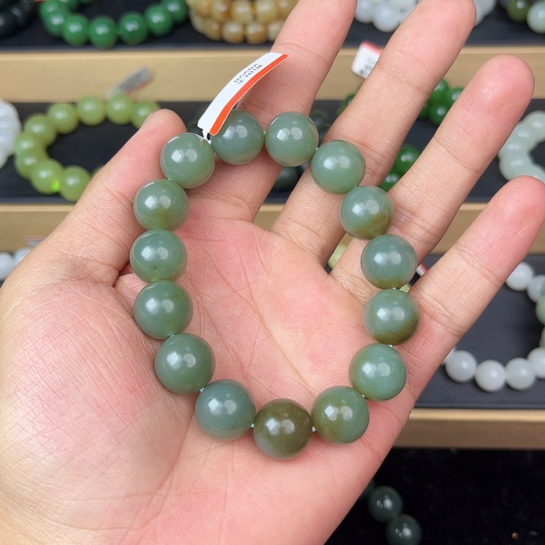 和田玉手串未镶嵌纯天然新疆和田玉且末蓝带糖14mm