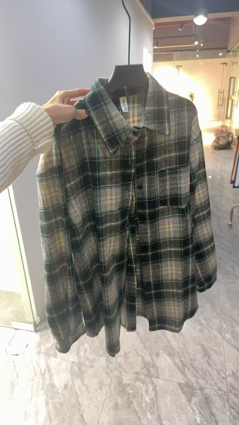 宽松磨毛格子衬衫女长袖复古慵懒风叠穿百搭休闲上衣