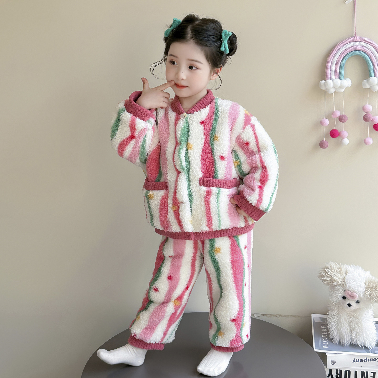 儿童睡衣小女孩珊瑚绒冬季加厚套装女宝宝法兰绒家居服保暖两件套