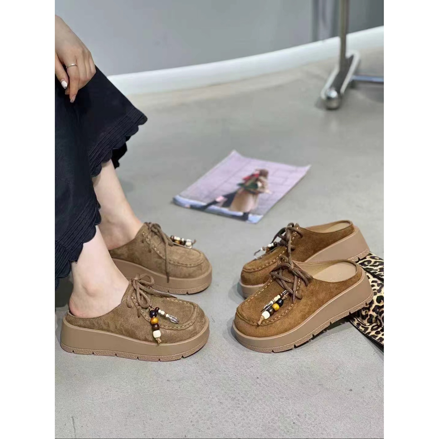 8985-3复古英伦风潮流百搭一脚蹬勃肯半拖鞋