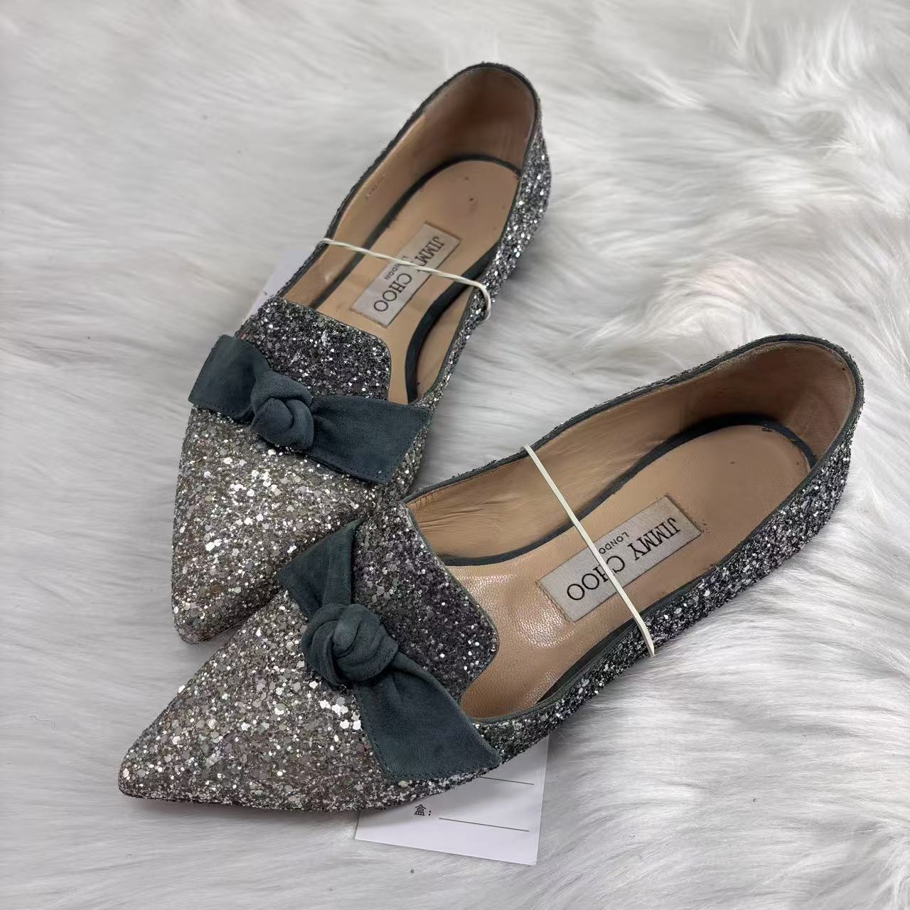 95新 JIMMY CHOO/吉米周 36码/Seven女鞋/银色亮片平底单鞋wsp224