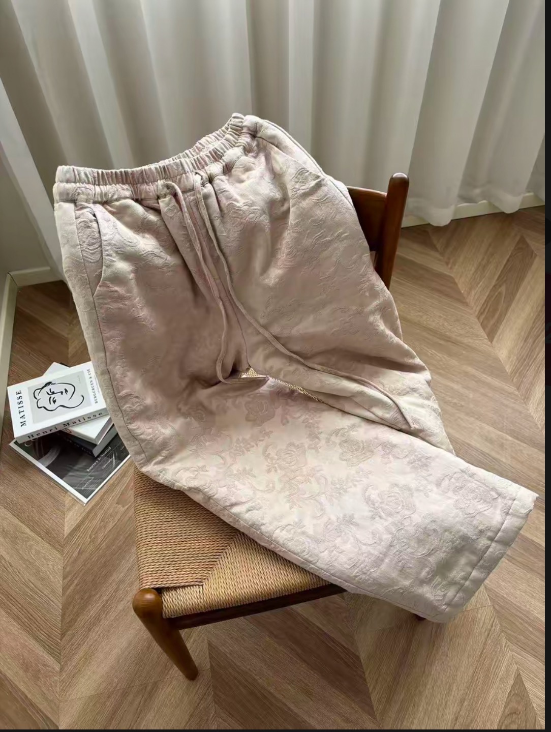 紧腰阔腿裤厚款无弹直筒裤提花裤子中腰棉裤休闲宽松冬季时尚