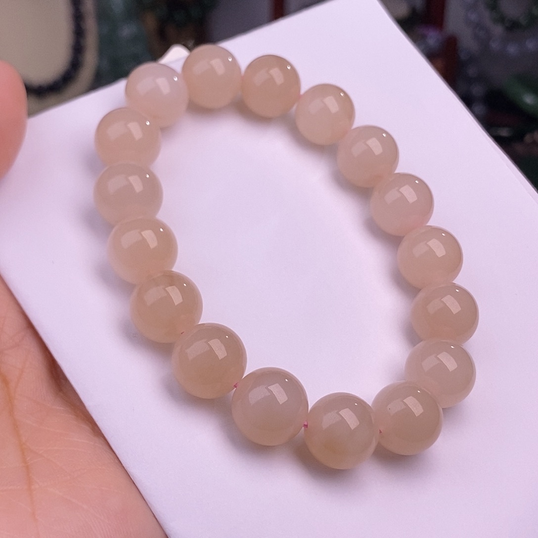 和田玉熟藕粉脂膏级手链天花板约12MM未镶嵌