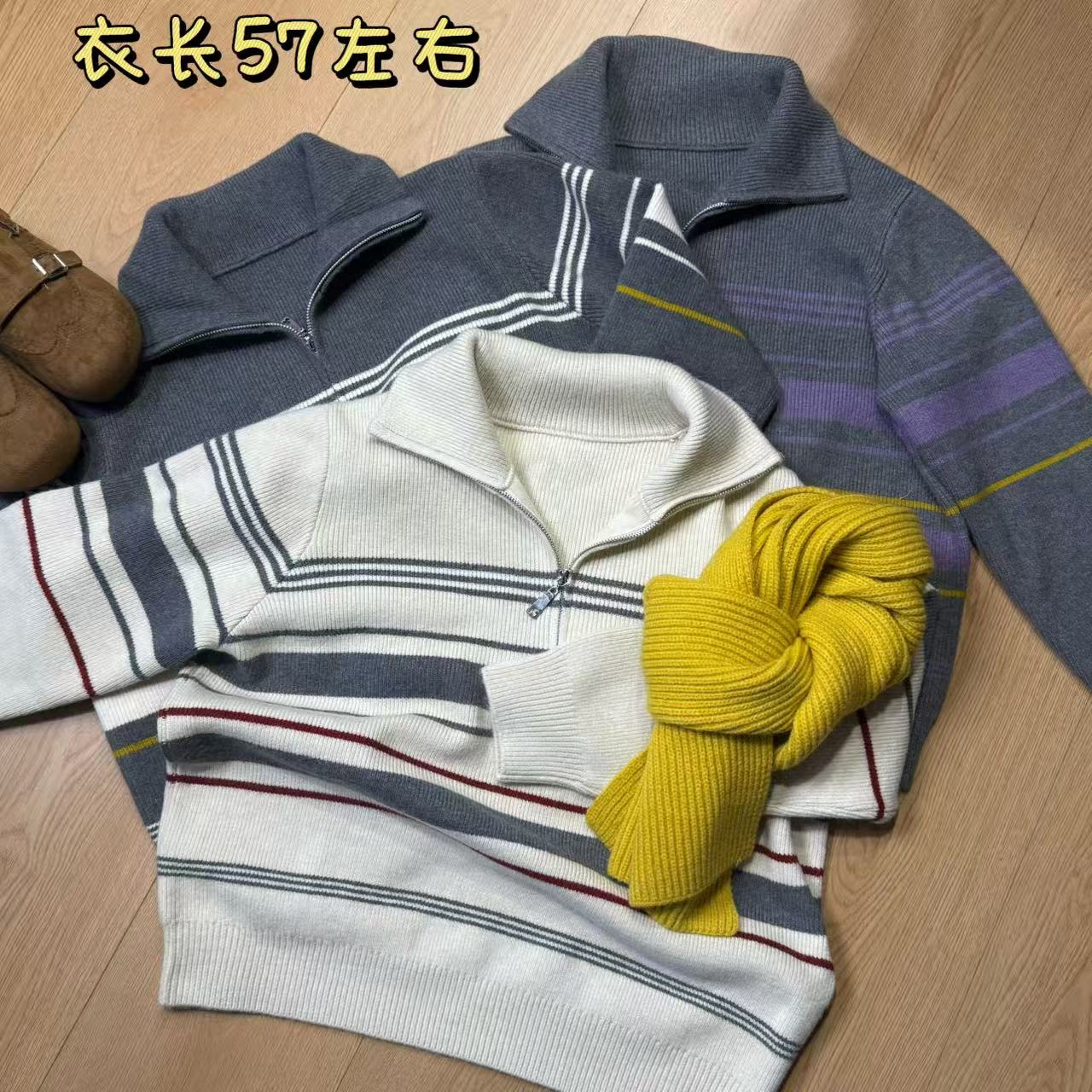 【志玲家】优选半拉链拼色条纹针织衫