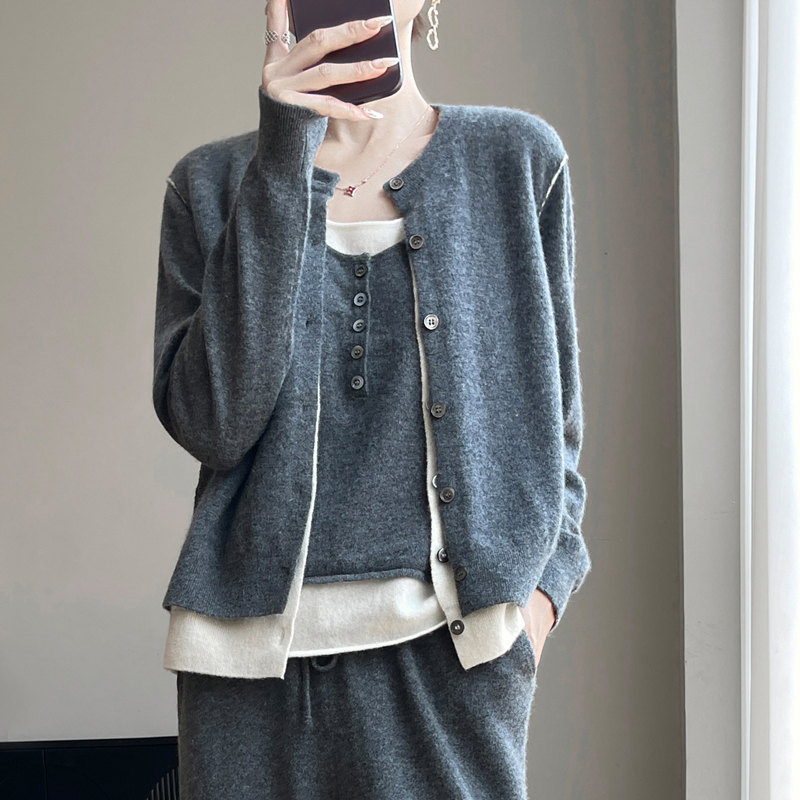 羊毛INS风休闲风上衣慵懒风时尚套装森系短款针织时尚