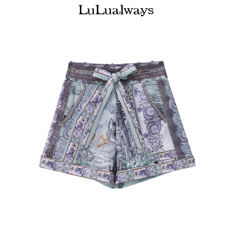 LuLualways拼接蝴蝶结绑带收腰短LMB3125