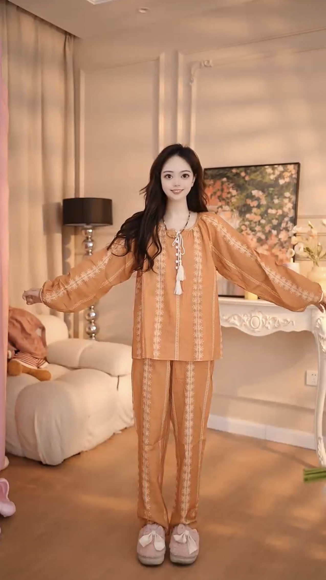 【颜可】睡衣套装睡衣春秋长袖休闲家居服夏季薄款棉女士