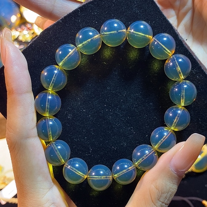 蓝珀未镶嵌珠宝奇石墨西哥蓝珀手串12