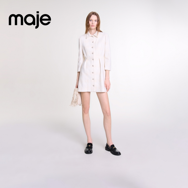 暖系穿搭|Maje秋冬新款气质休闲修身短款花呢连衣裙MFPRO03802