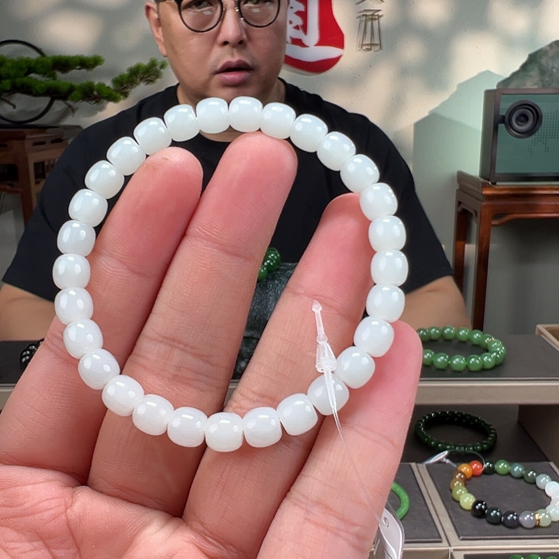 和田玉未镶嵌手串卡7mm白玉