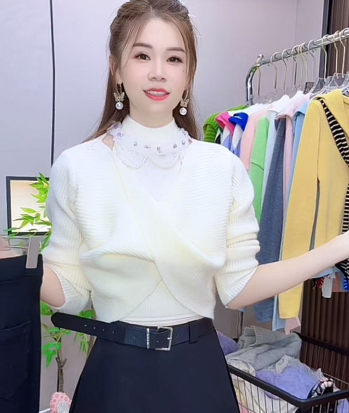 3322# 交叉百搭两件套针织毛衣