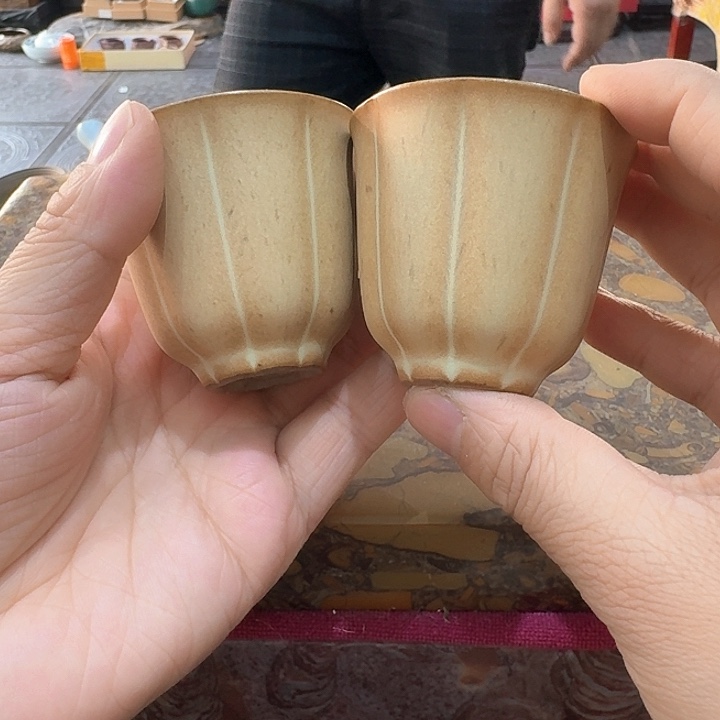 一组，柴烧汝瓷杯。品茗