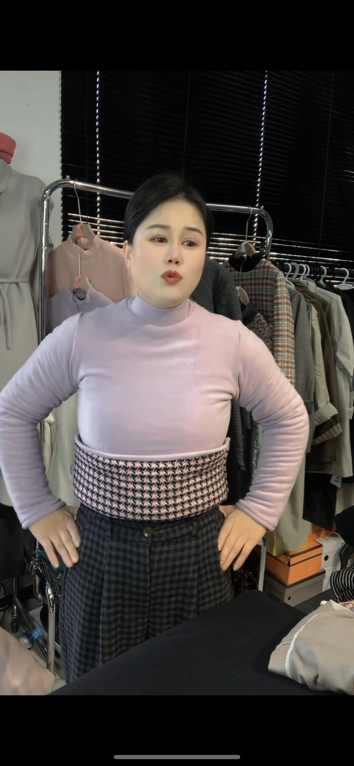 新款棉袄家居弹力修身套头棉袄半高领纯紫色