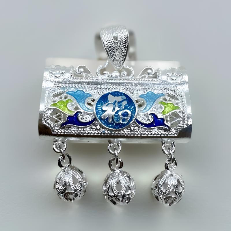 吊坠足银 黔韵银绣足银珐琅彩长命百岁锁夏天女款新款高级感正品