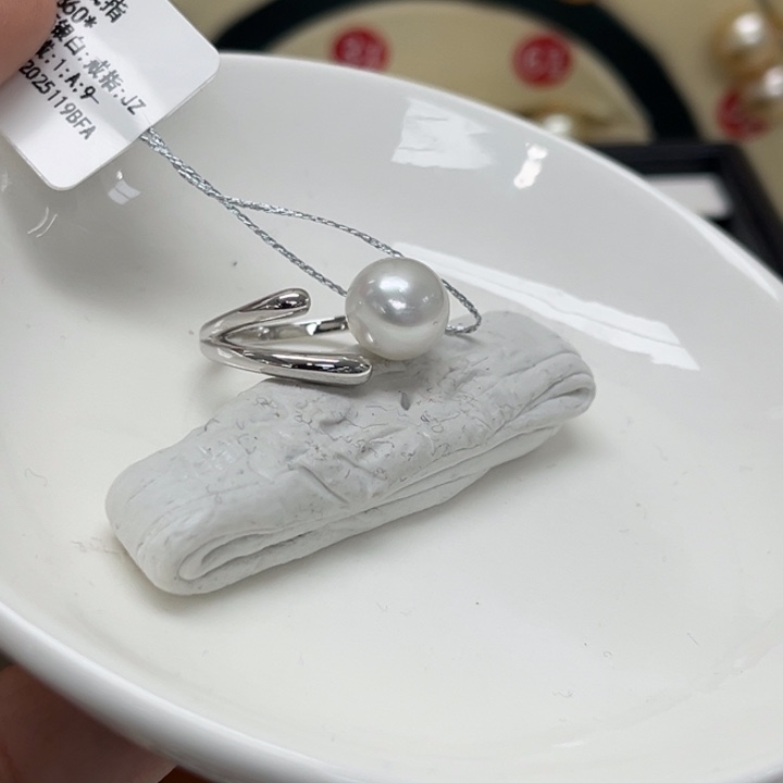 海水珍珠戒指银S925镶嵌澳白9-10mm24号