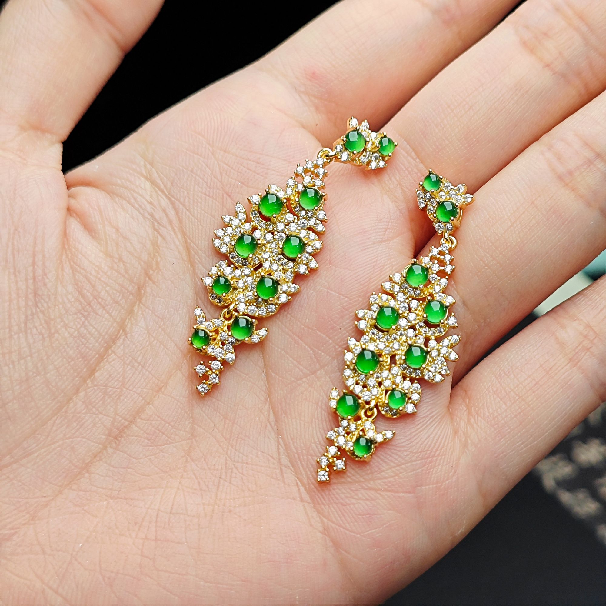 【圣诞树耳坠】鑫阳珠宝纯天然A货豪镶蛋面翡翠轻奢流苏款耳坠