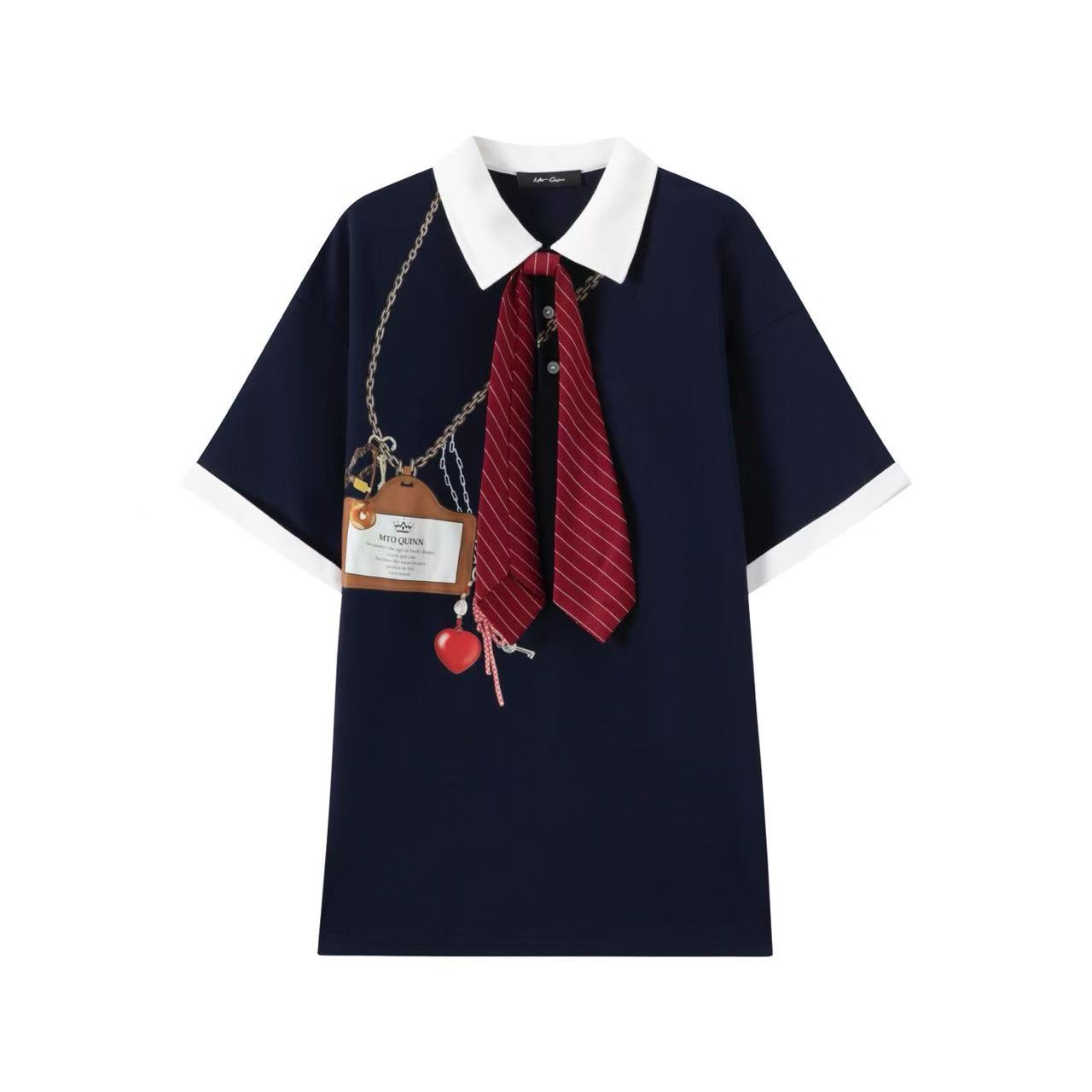 Mto Quinn ｜夏上新白底 可拆卸领带工牌polo衫699