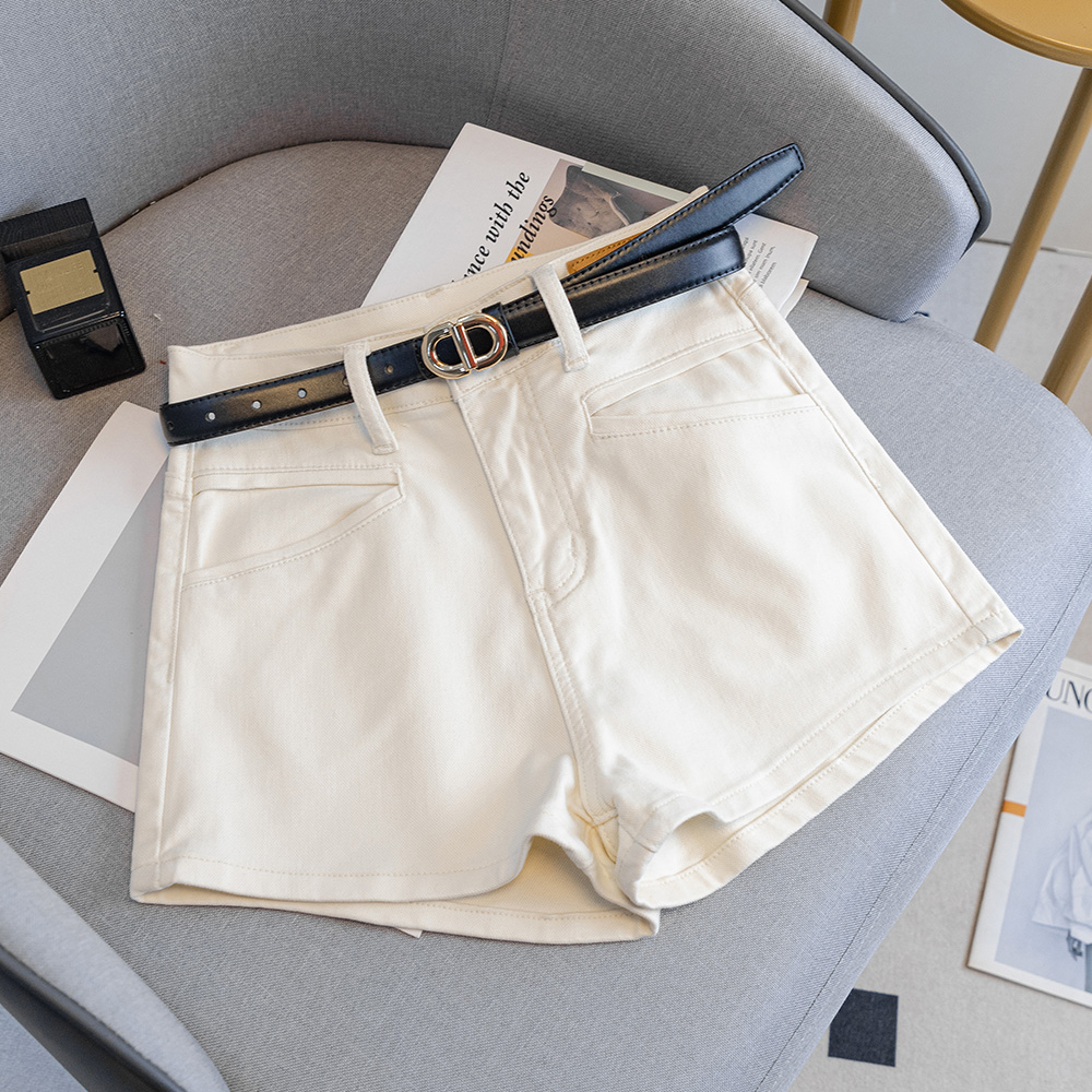 0655白色牛仔短裤女夏季2025新款高腰小个子简约百搭直筒阔腿裤子
