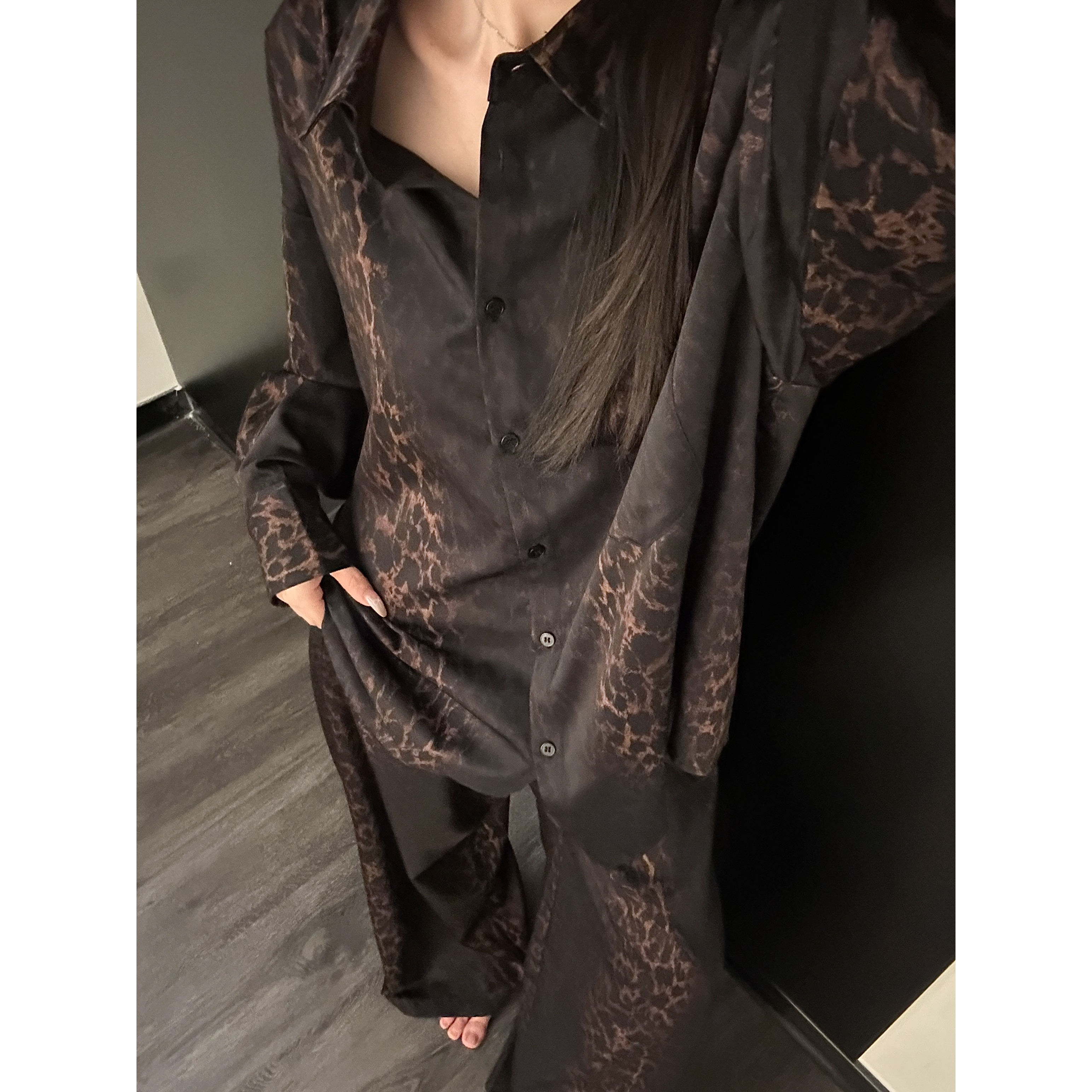 轻奢风复古豹纹印花睡衣女秋季新款休闲宽松家居服长裤套装可外穿