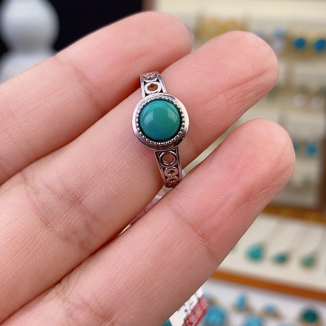 绿松石银S925镶嵌戒指