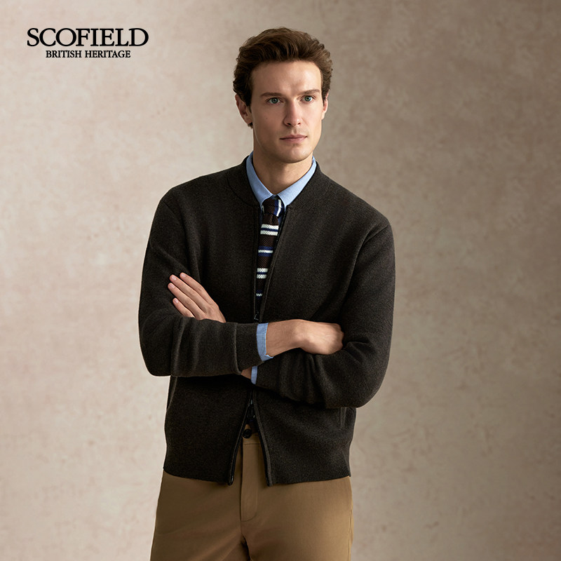 【羊毛混纺】SCOFIELD男装秋冬复古拉链毛衣针织开衫男SMCKF49M03