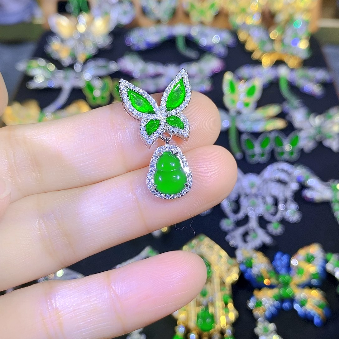 吊坠(不含链)银S925镶嵌翡翠