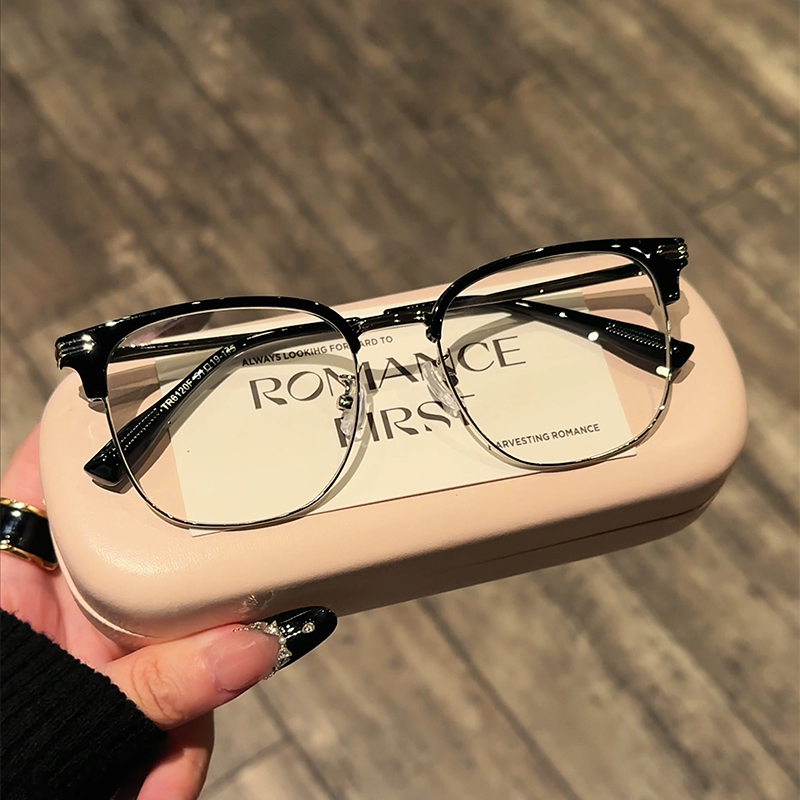 超轻半框近视眼镜男款痞帅大脸可配有度数复古平光眼睛镜架防蓝光