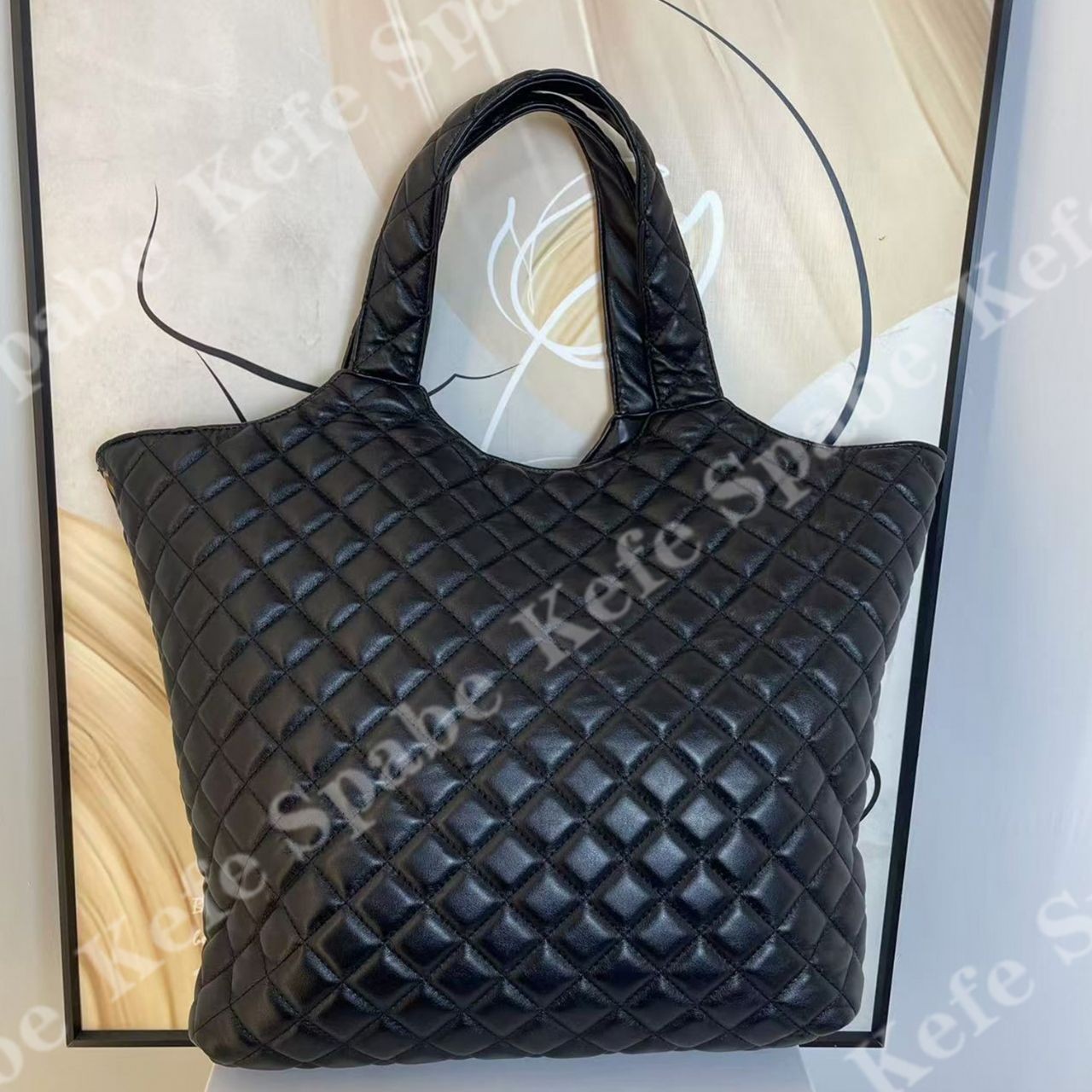 HM053  P25新款黑色大号菱格购物妈咪包-1