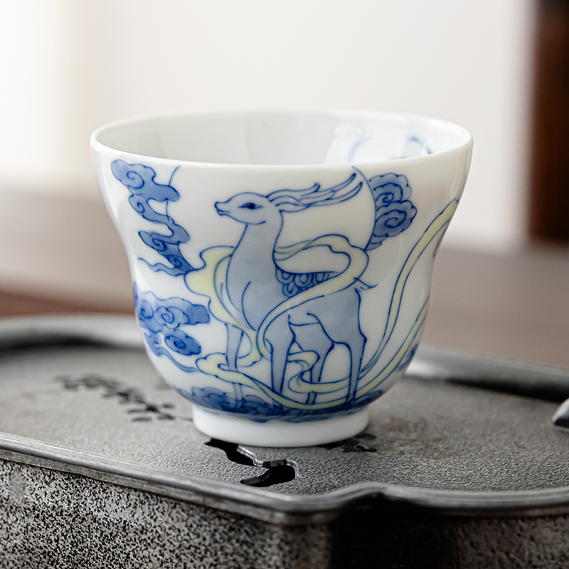 一思堂景德镇陶瓷青花手绘斗彩福寿禄主人杯单杯手工功夫茶品茗杯