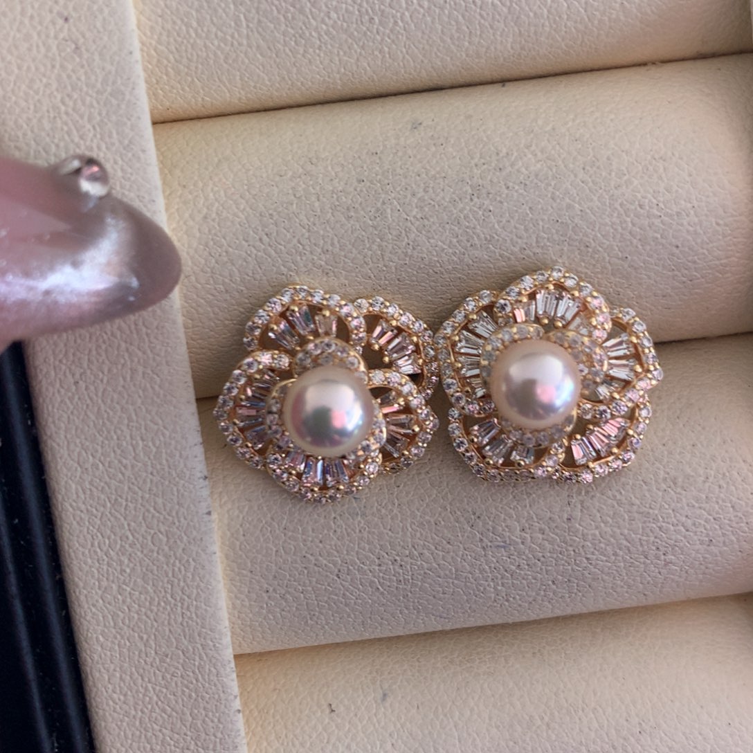 海水珍珠耳饰银S925镶嵌