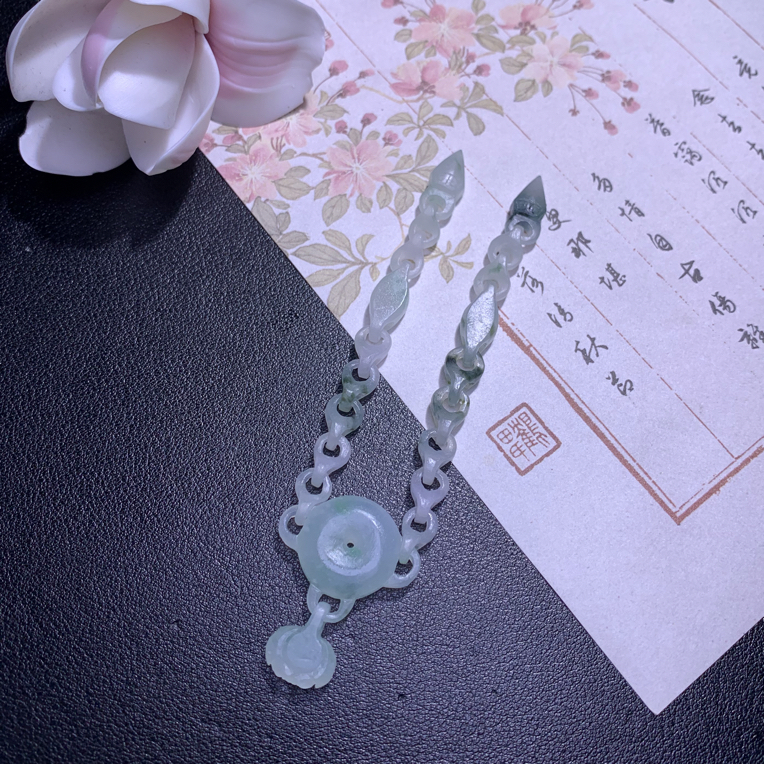 飘绿花环环相扣平安扣项链 尺寸总长18cm 天然缅a 毛货不退不换