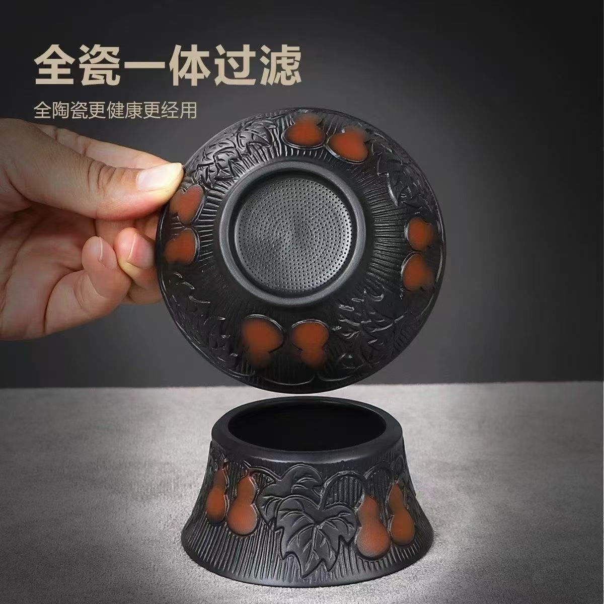 紫陶全手工福禄茶漏两件套