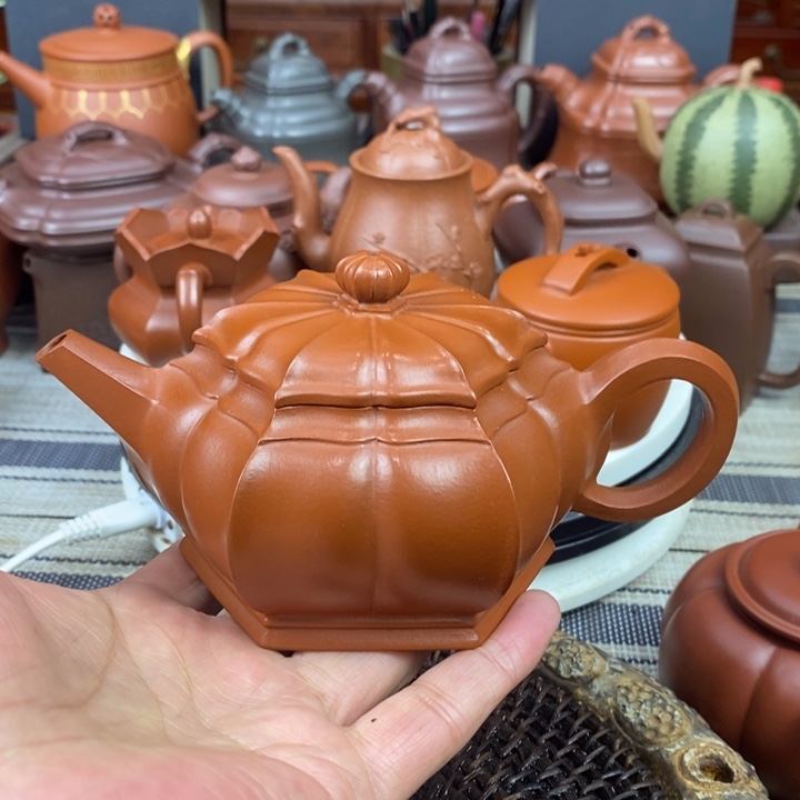紫砂茶壶六方筋纹莲花280cc原矿赵庄朱泥