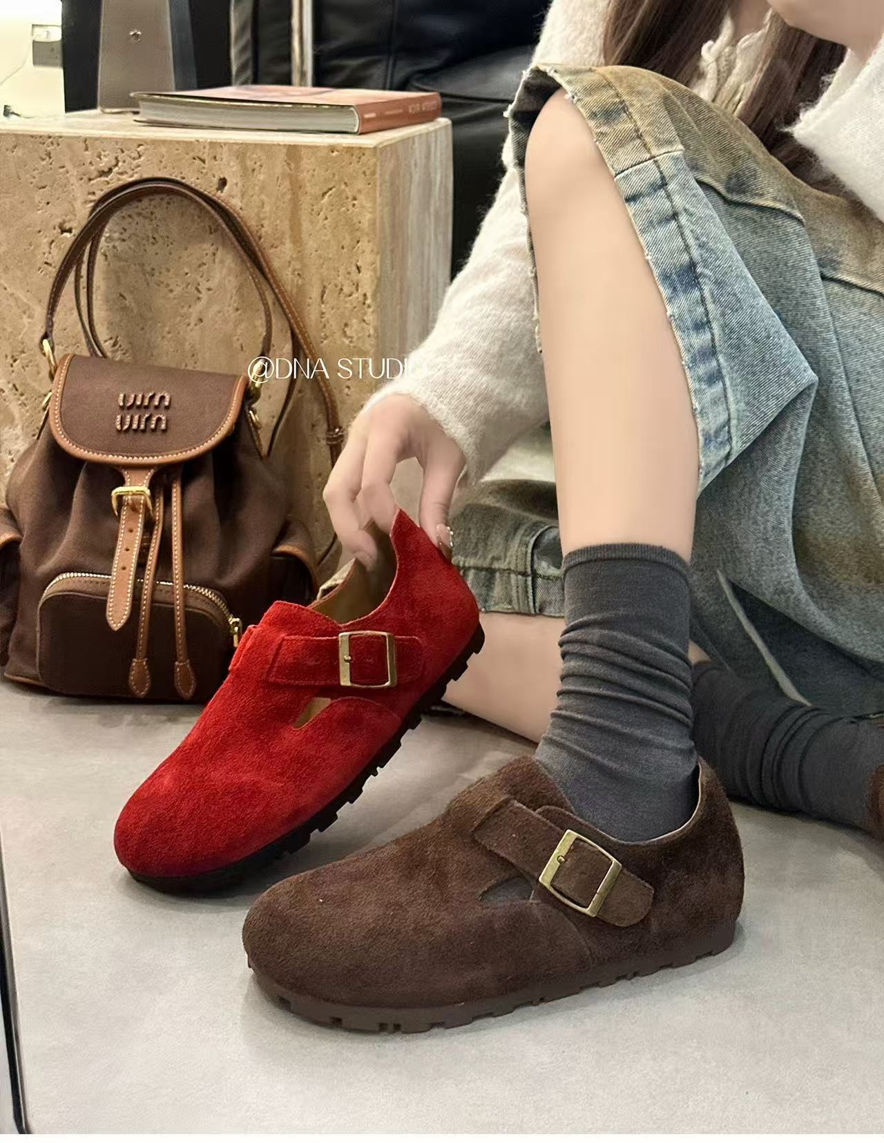 复古磨砂皮勃肯鞋女26SS百搭透气一脚蹬休闲鞋女鞋豆豆鞋女