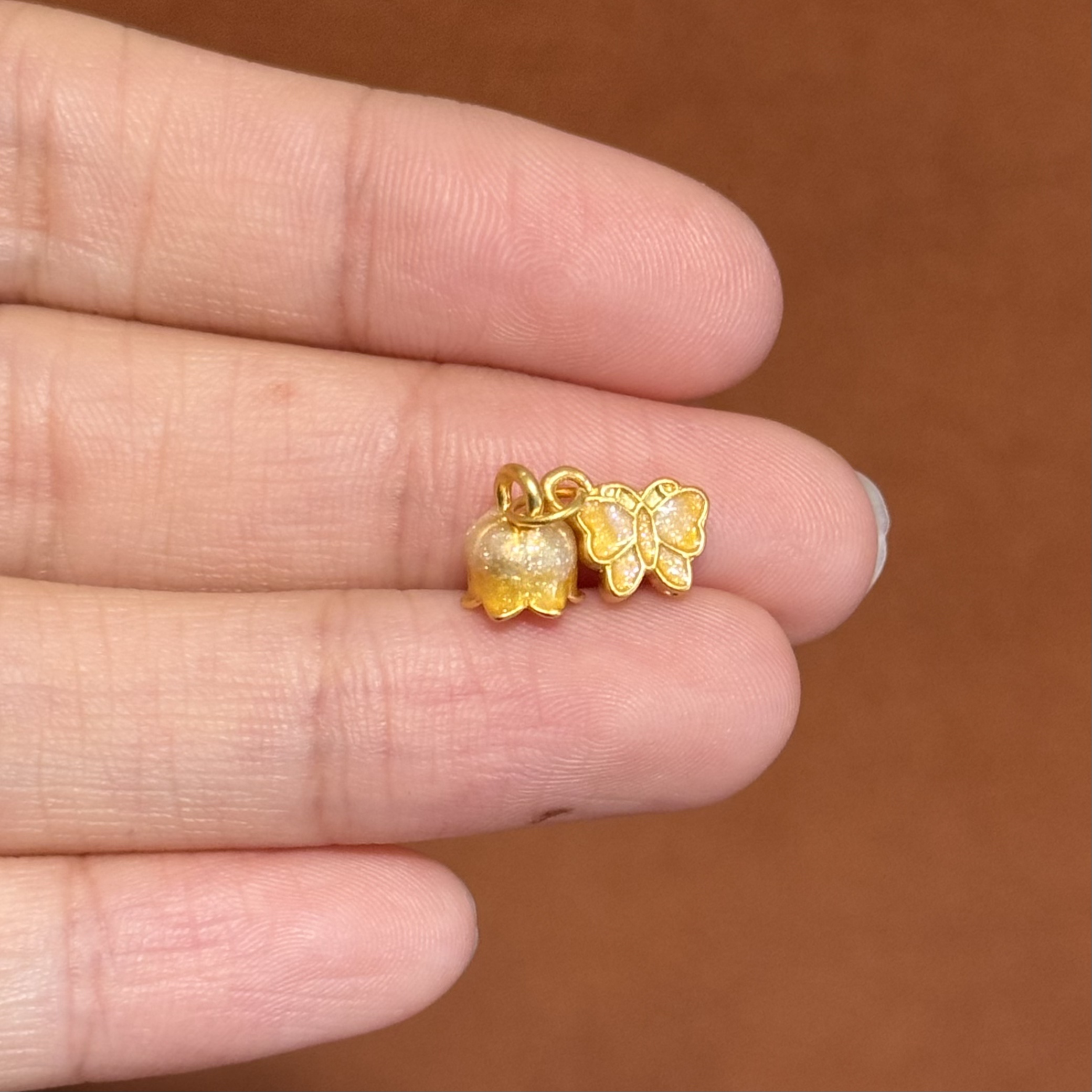 贝贝黄金 足金999 蝴蝶铃兰 闪金色 珐琅彩 圆环 5D工艺 3238