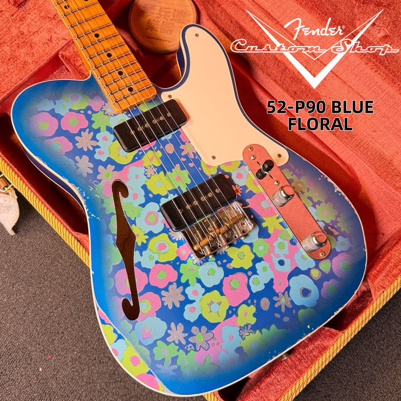 Fender cs52 LTD半空心F孔P90 Blue Floral Tele-REL蓝花P90